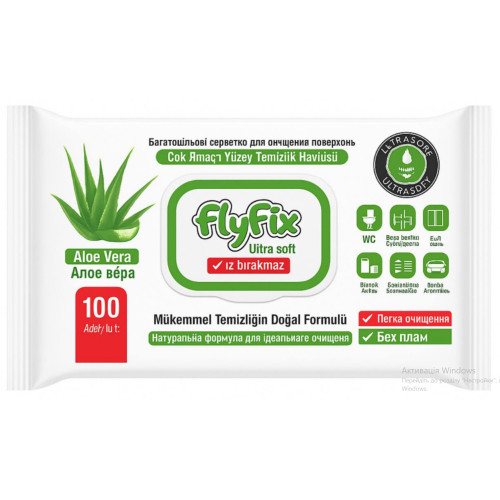 Универсальные салфетки для очистки поверхностей FlyFix Aloe Vera, 100 шт